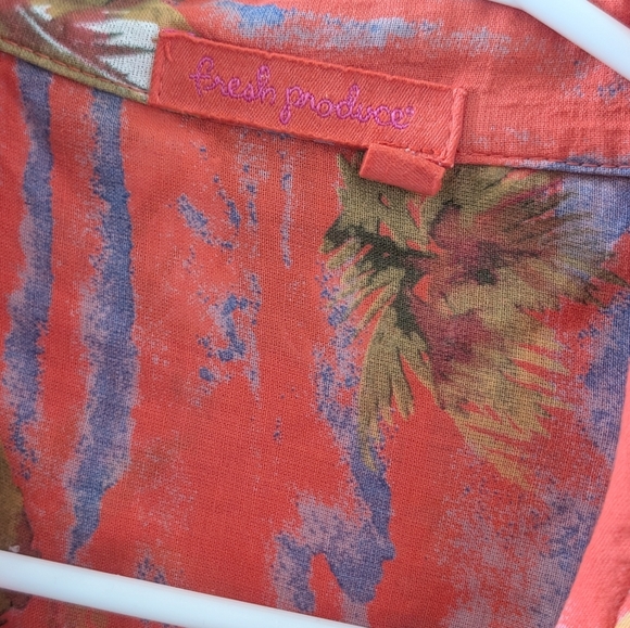 Fresh Produce Flamingo Print Cotton Blouse Large Lightweight Roll Tab Sleeve - Picture 3 of 6